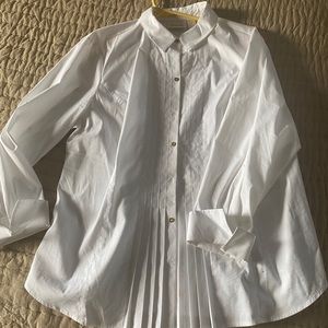 Chico’s white tuxedo pleated white shirt with cuffs Sz 3